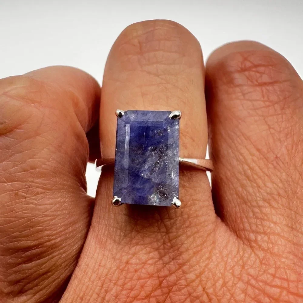 NWOT‎ 9x13mm Emerald cut Tanzanite solitaire ring in sterling silver stamped!